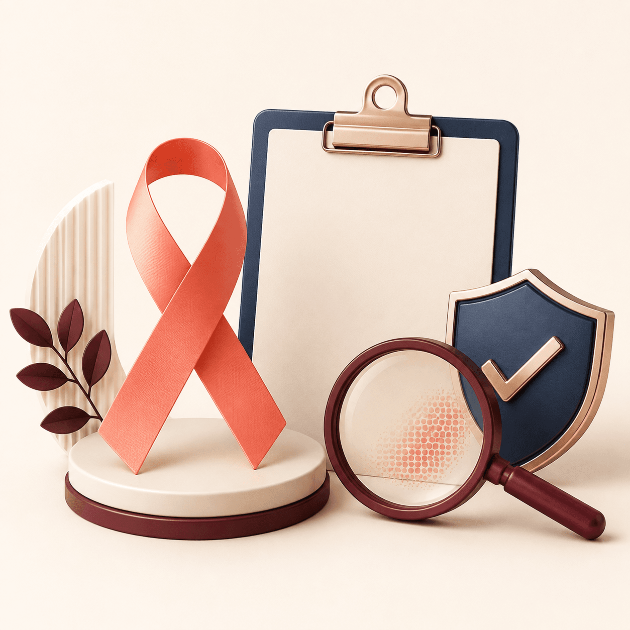 Coral awareness ribbon with a consultation clipboard and protective shield