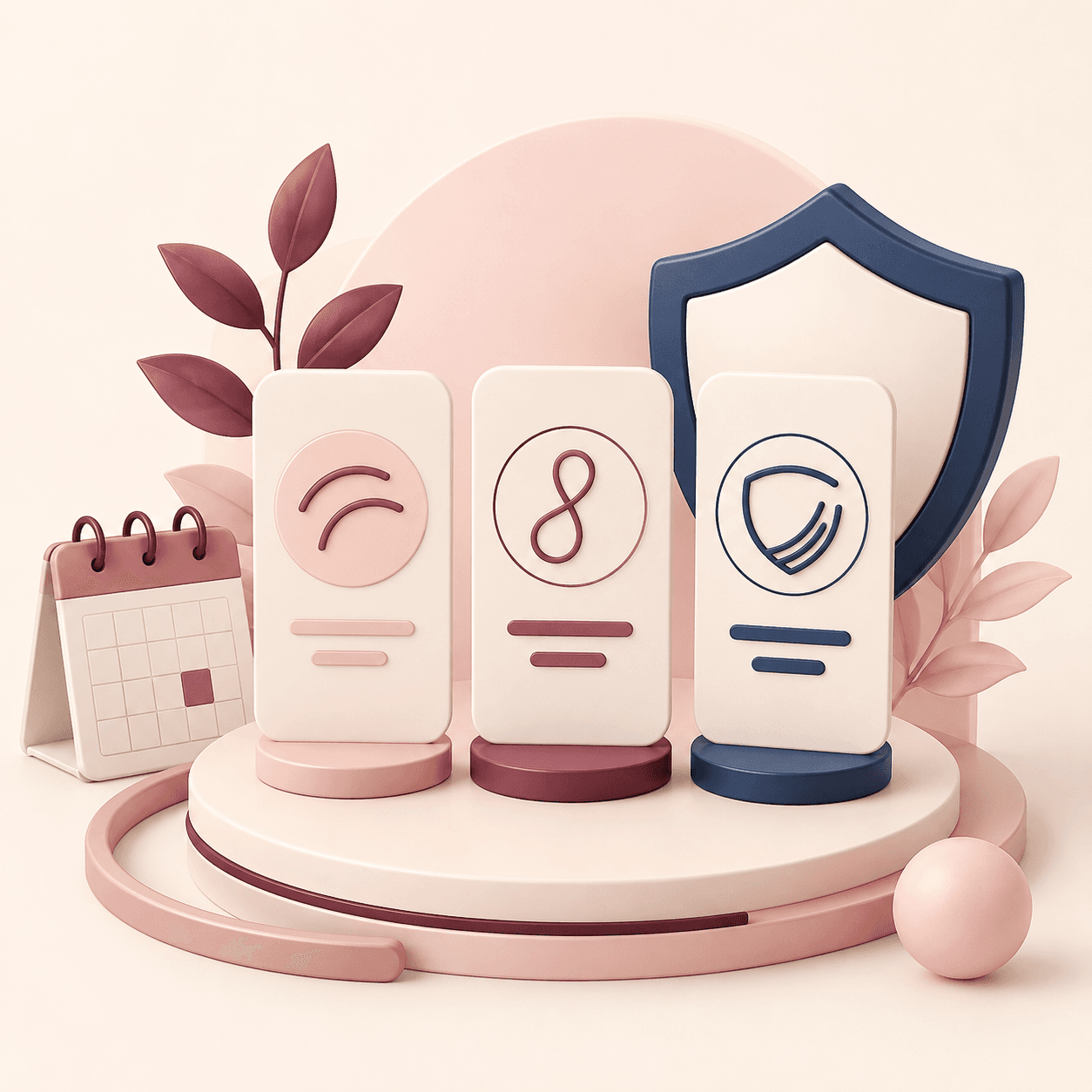 Illustrative contraception consultation choices with a calendar and protective shield