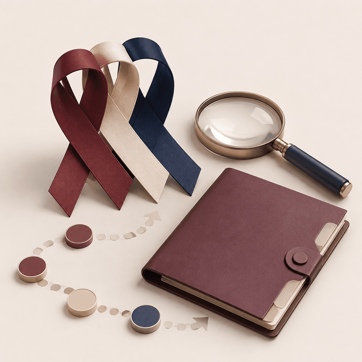 Abstract awareness ribbons with a consultation folder and magnifying lens